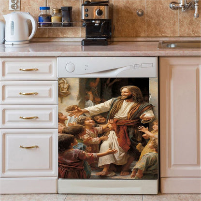 Jesus Was Surrounded By Children Dishwasher Cover, Jesus Dishwasher Wrap, Christian Kitchen Decoration