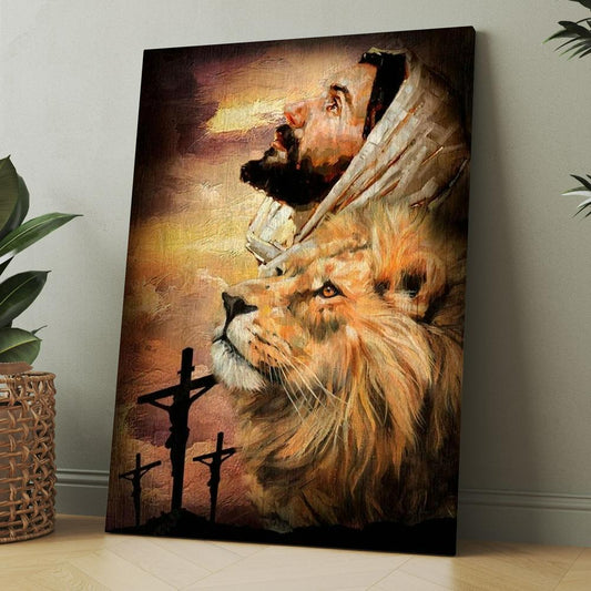Jesus Watercolor Lion Jesus On The Cross Canvas, Christmas Gift for Christian