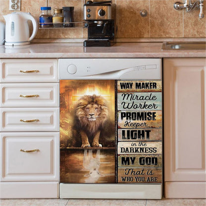 Jesus Way Maker Lion Of Judah Dishwasher Cover, Bible Verse Dishwasher Wrap, Scripture Kitchen Decoration