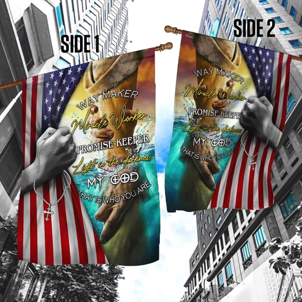 Jesus Way Maker Miracle Worker Promise Keeper American House Flags, Christian Flag, Scripture Flag, Garden Banner