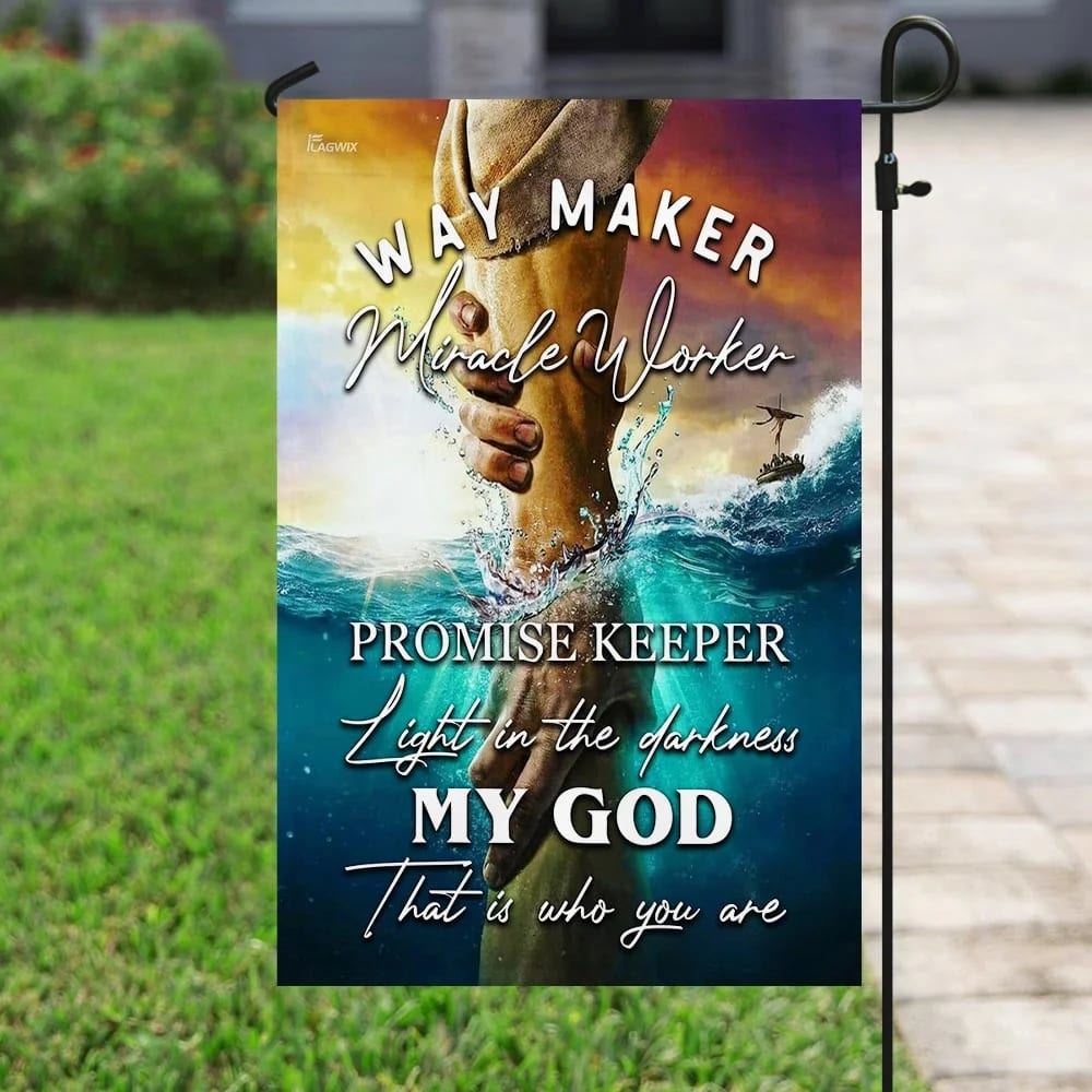 Jesus Way Maker Miracle Worker Promise Keeper Light In The Darkness House Flags, Christian Flag, Scripture Flag, Garden Banner