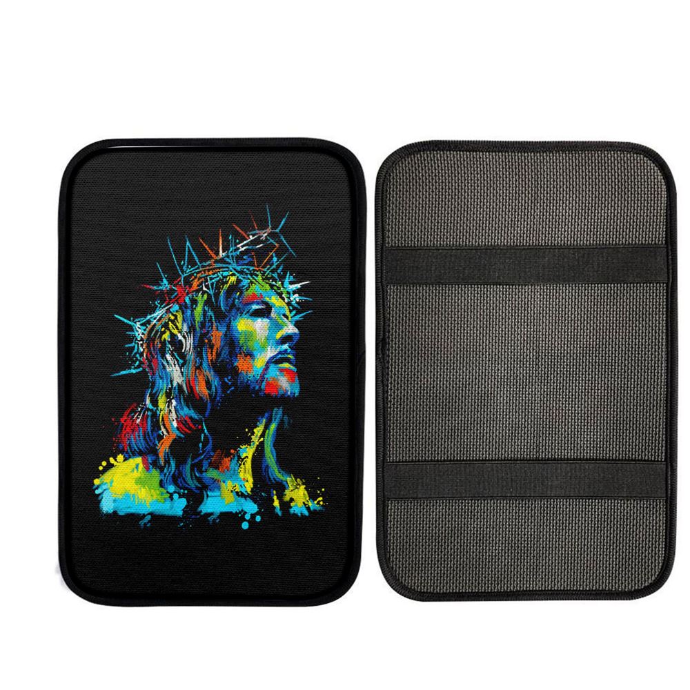 Jesus Wearing Crown Of Thorns Car Center Console Cover, God Car Armrest Accessories