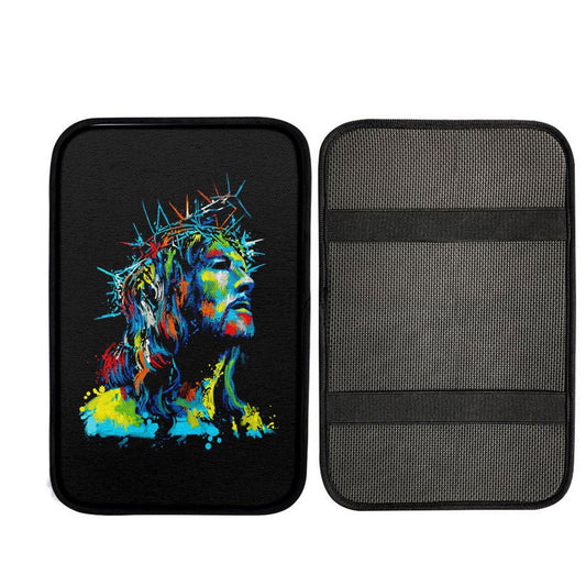 Jesus Wearing Crown Of Thorns Car Center Console Cover, God Car Armrest Accessories