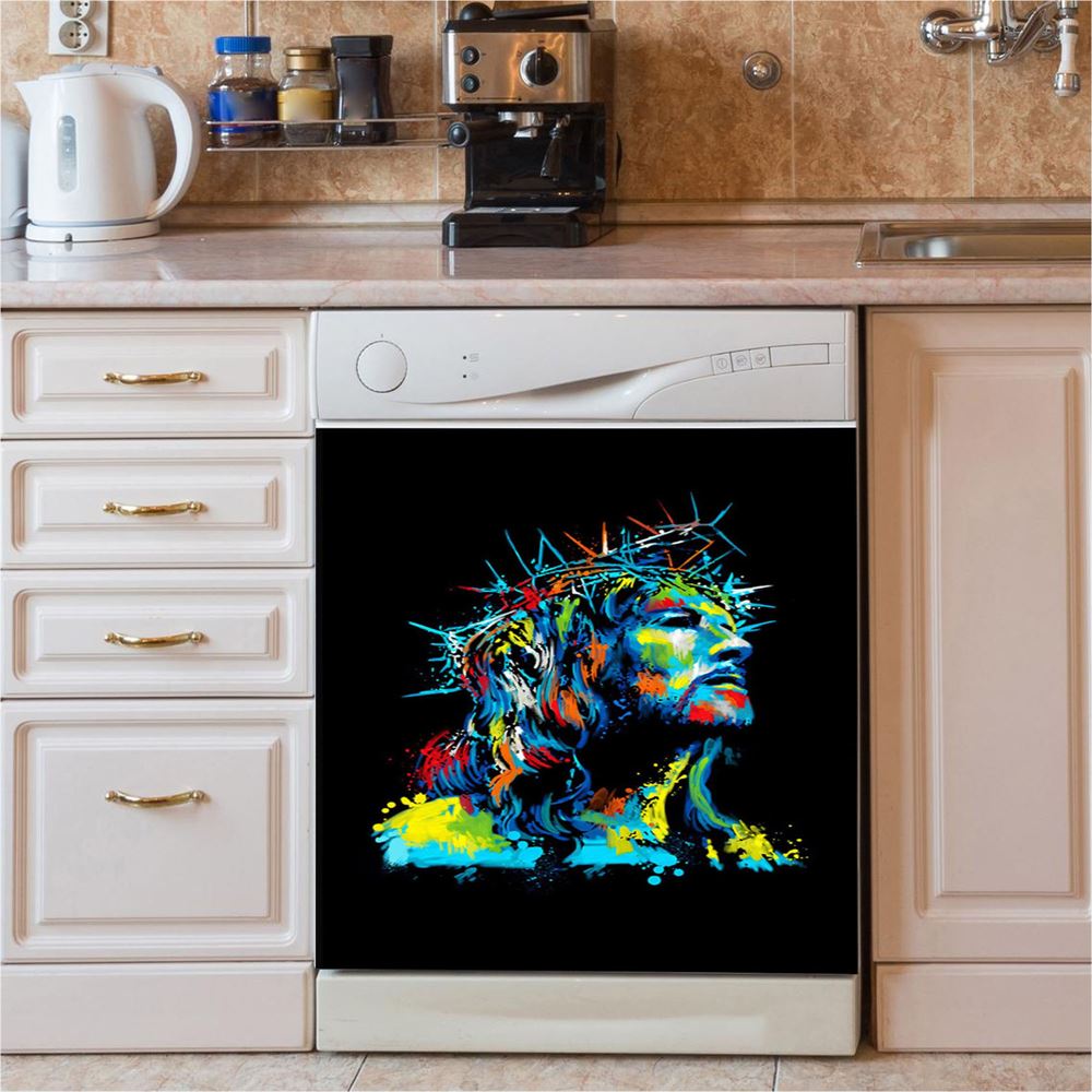 Jesus Wearing Crown Of Thorns Dishwasher Cover, Jesus Christ Dishwasher Wrap, Christian Kitchen Decoration