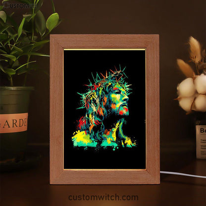 Jesus Wearing Crown Of Thorns Frame Lamp Prints - Jesus Christ Frame Lamp Art - Christian Decor