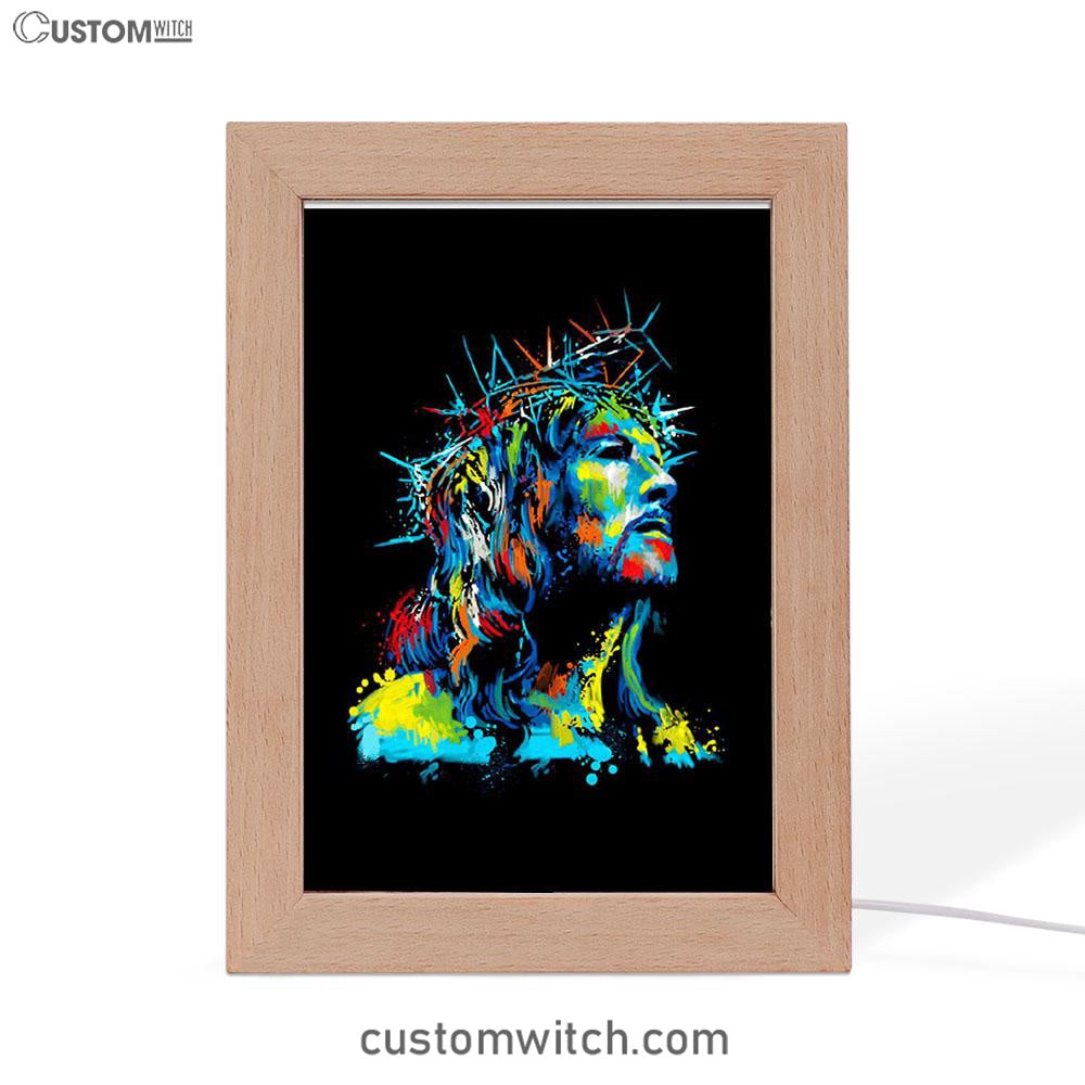 Jesus Wearing Crown Of Thorns Frame Lamp Prints - Jesus Christ Frame Lamp Art - Christian Decor