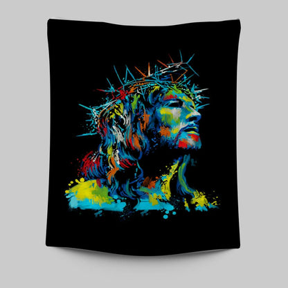 Jesus Wearing Crown Of Thorns Tapestry Prints - Jesus Christ Tapestry Art - Christian Wall Decor