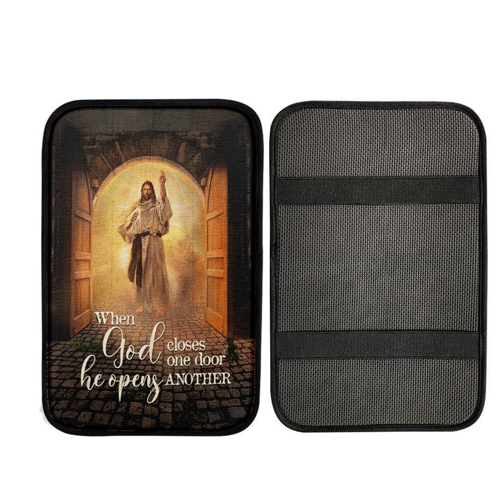 Jesus When God Closes One Door Car Center Console Cover, God Car Armrest Accessories