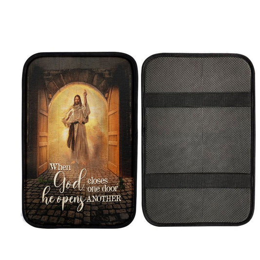 Jesus When God Closes One Door Car Center Console Cover, God Car Armrest Accessories