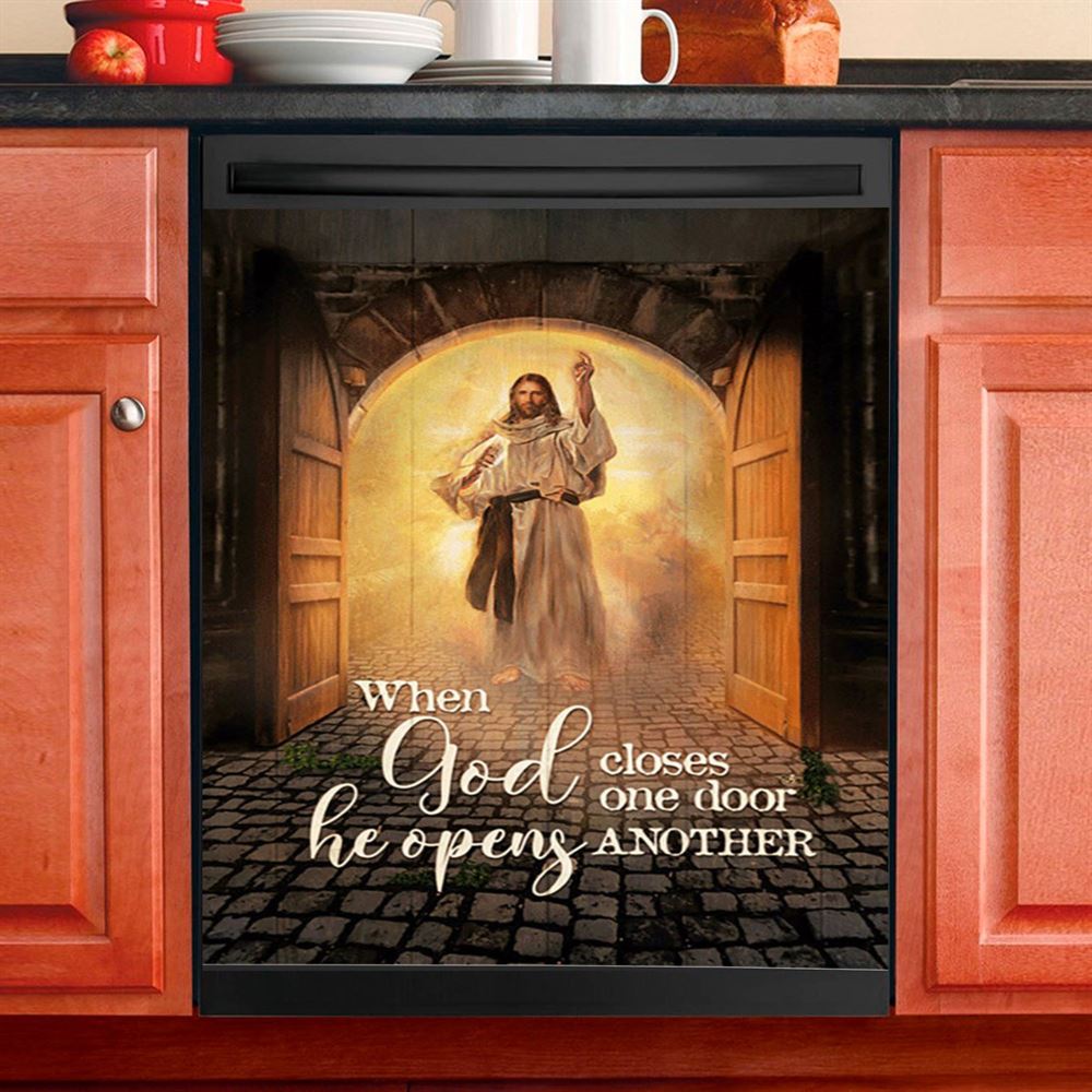 Jesus When God Closes One Door Dishwasher Cover, Christian Dishwasher Wrap, Bible Verse Kitchen Decoration