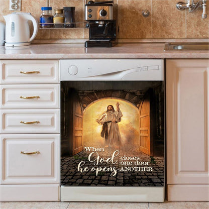 Jesus When God Closes One Door Dishwasher Cover, Christian Dishwasher Wrap, Bible Verse Kitchen Decoration