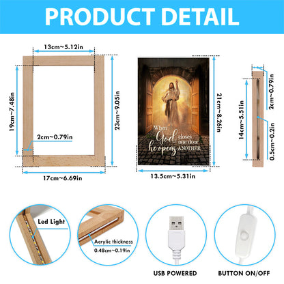 Jesus When God Closes One Door Frame Lamp Art - Christian Night Light - Bible Verse Wooden Lamp