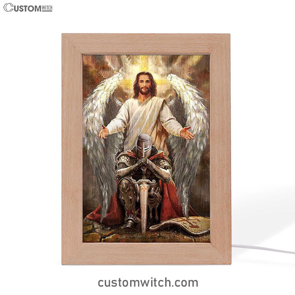 Jesus Wings Warrior Of God Art Frame Lamp - Jesus Portrait Frame Lamp Prints - Christian Art