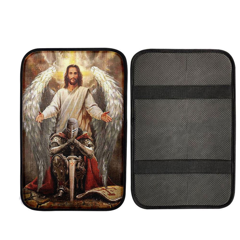Jesus Wings Warrior Of God Car Center Console Cover, God Car Armrest Accessories