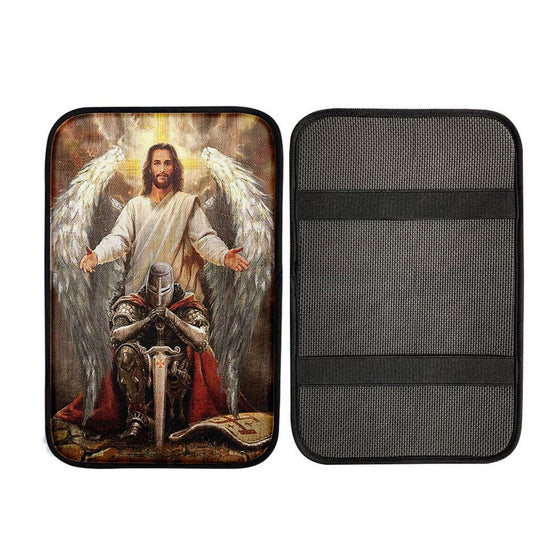Jesus Wings Warrior Of God Car Center Console Cover, God Car Armrest Accessories
