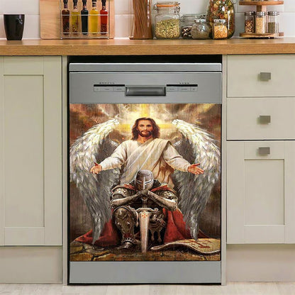 Jesus Wings Warrior Of God Dishwasher Cover, Jesus Portrait Dishwasher Wrap, Christian Kitchen Decoration