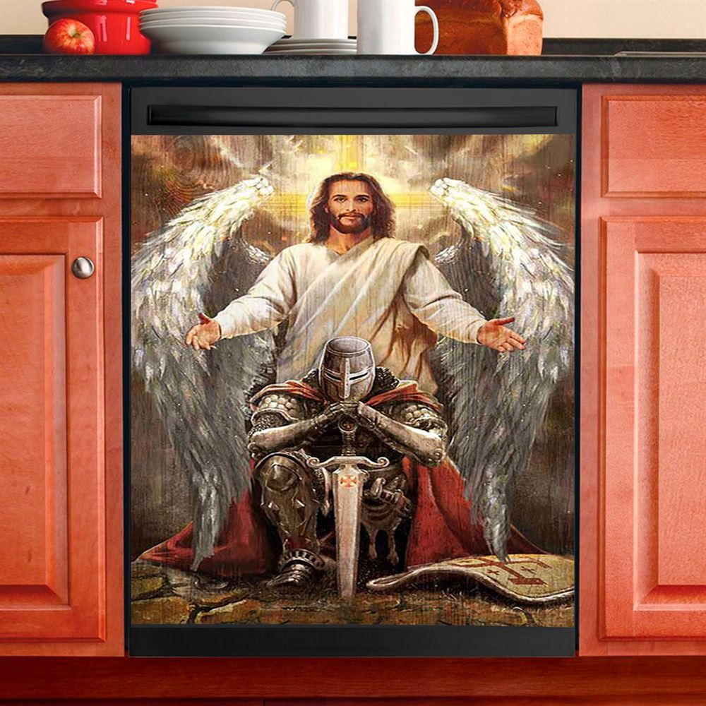 Jesus Wings Warrior Of God Dishwasher Cover, Jesus Portrait Dishwasher Wrap, Christian Kitchen Decoration