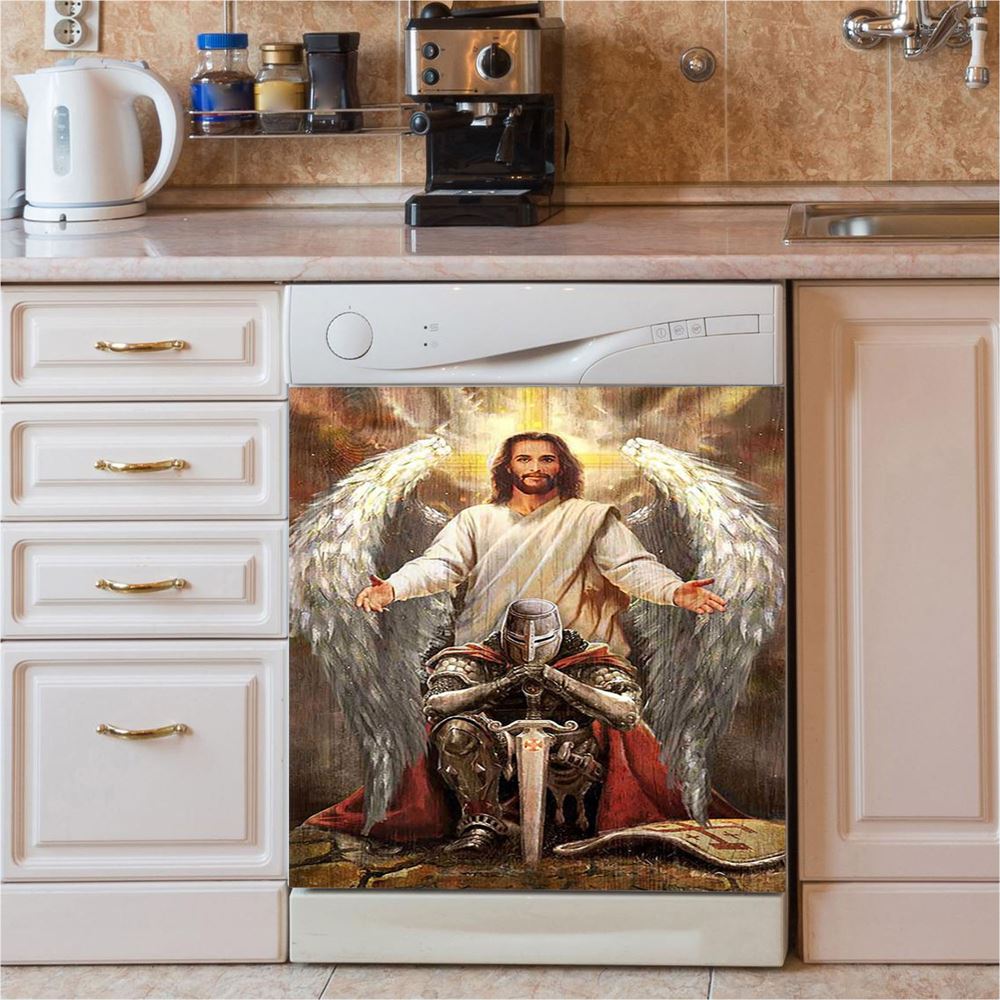 Jesus Wings Warrior Of God Dishwasher Cover, Jesus Portrait Dishwasher Wrap, Christian Kitchen Decoration