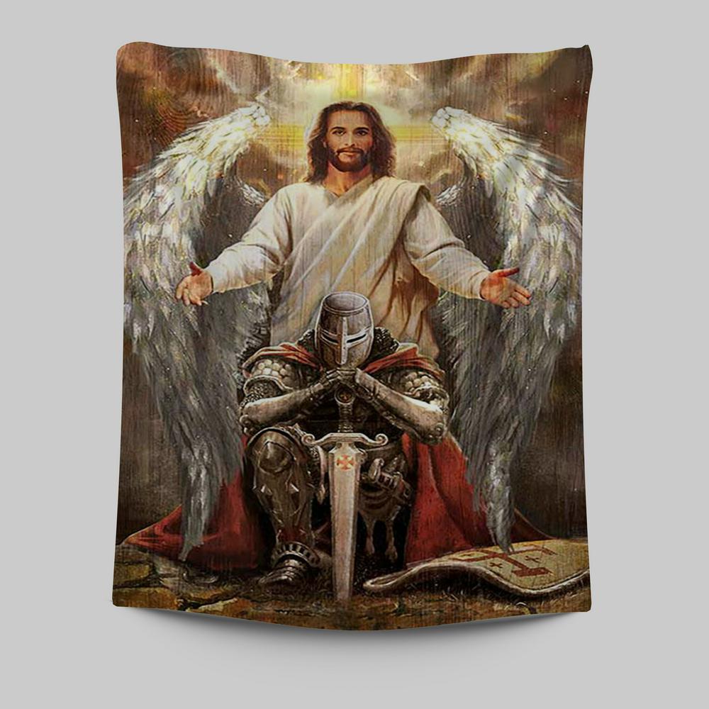 Jesus Wings Warrior Of God Wall Art Tapestry - Jesus Portrait Tapestry Prints - Christian Wall Art
