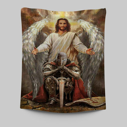 Jesus Wings Warrior Of God Wall Art Tapestry - Jesus Portrait Tapestry Prints - Christian Wall Art