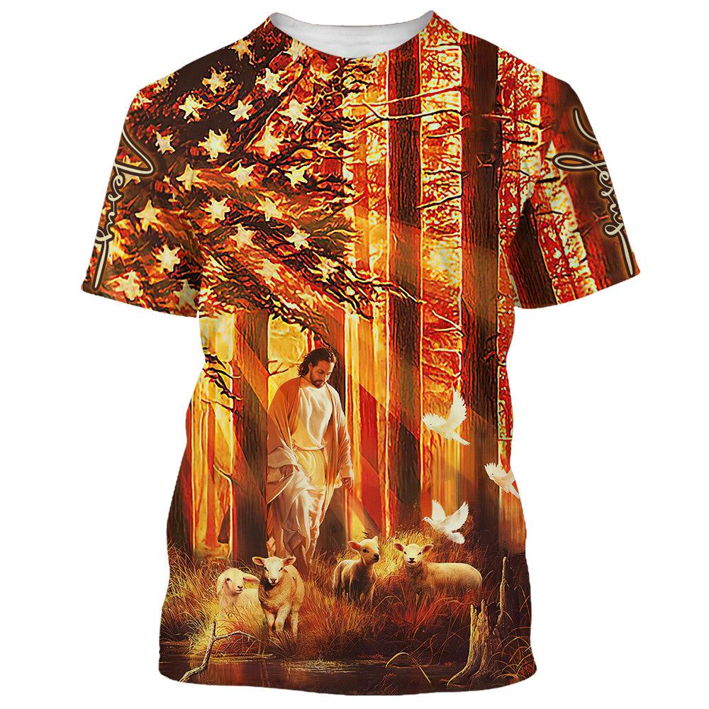 Jesus With Baby Lambs In The Forest All Over Print 3D T Shirt For Men And Women, Christian T-Shirt, Faith Shirt