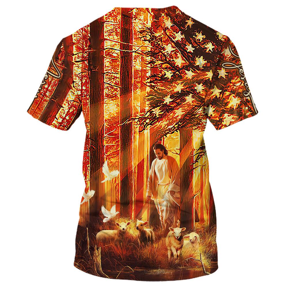 Jesus With Baby Lambs In The Forest All Over Print 3D T Shirt For Men And Women, Christian T-Shirt, Faith Shirt