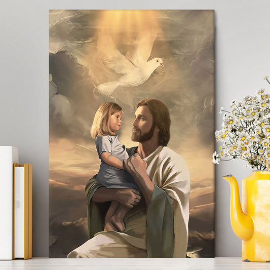 Jesus With Child White Dove Canvas Art - Christian Art - Bible Verse Wall Art - Religious Home Decor