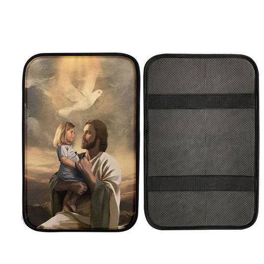 Jesus With Child White Dove Car Center Console Cover, God Car Armrest Accessories
