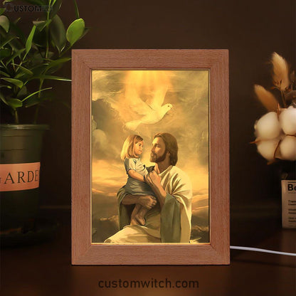 Jesus With Child White Dove Frame Lamp Art - Christian Art - Bible Verse Art - Religious Home Decor