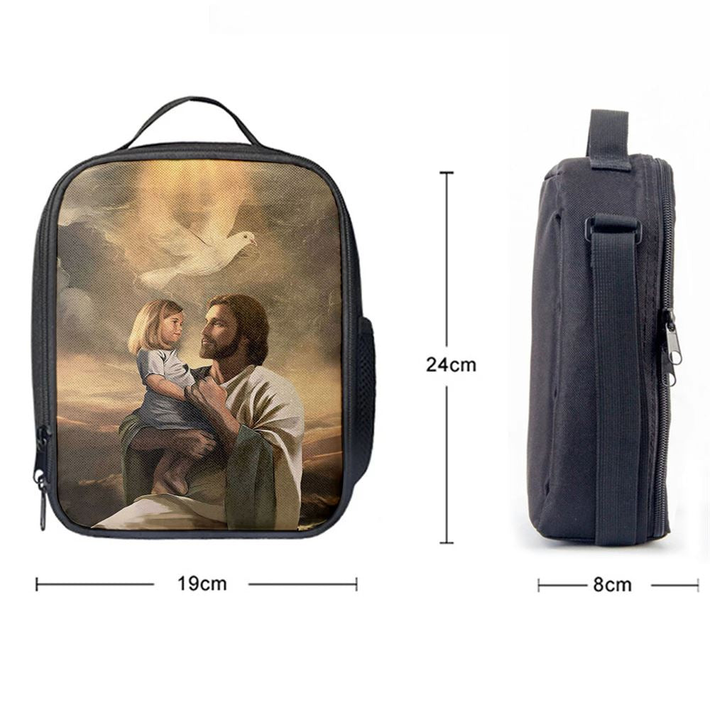 Jesus With Child White Dove Lunch Bag, Christian Lunch Box For School, Picnic