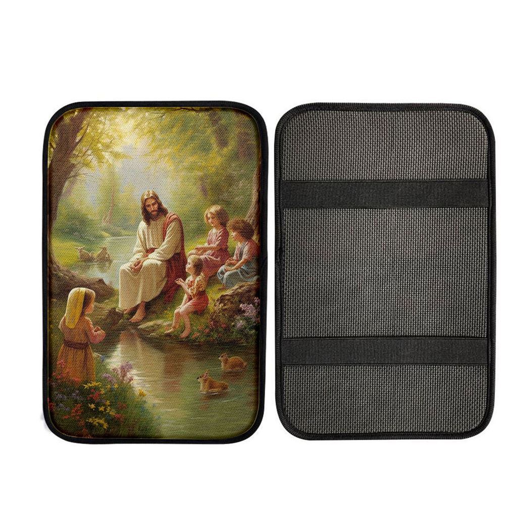 Jesus With Children Car Center Console Cover, God Car Armrest Accessories