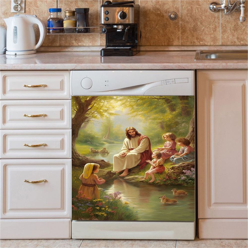 Jesus With Children Dishwasher Cover, Jesus Dishwasher Wrap, Christian Kitchen Decoration