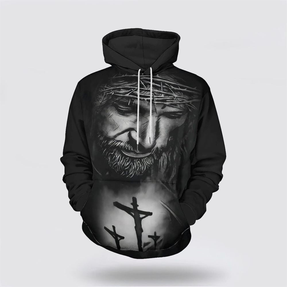 Jesus With Crown Of Thorns 3D Hoodies For Women Men, God 3D Printed Hoodie, Christian Apparel Hoodies