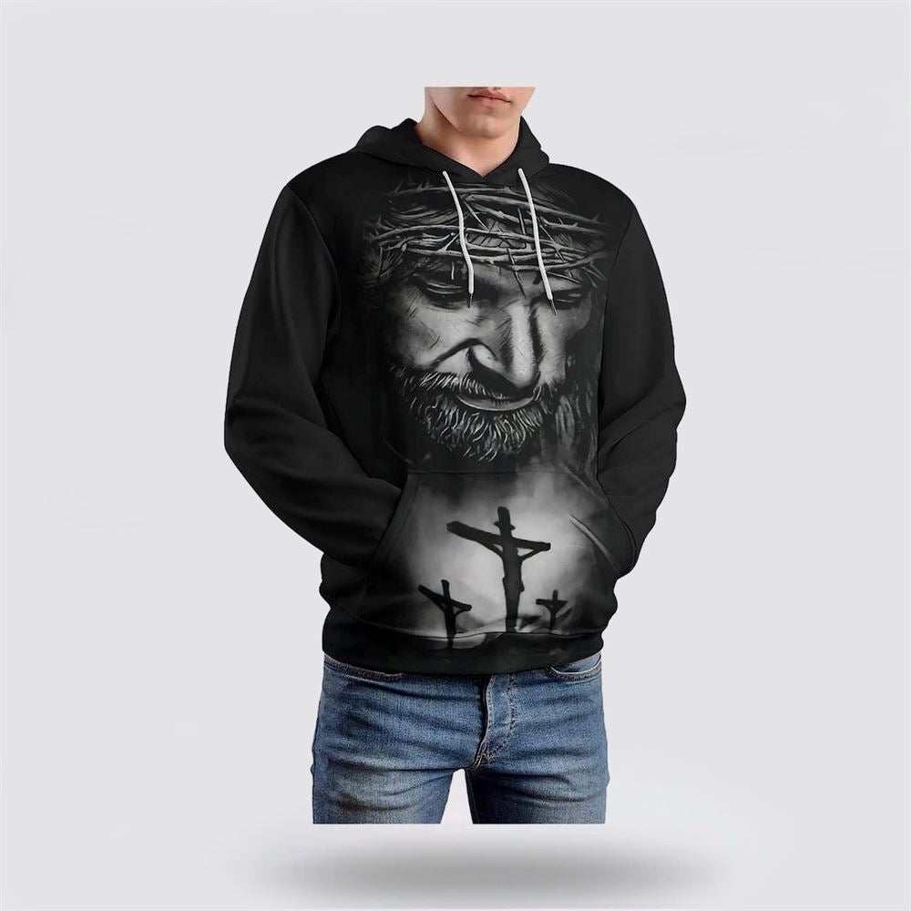 Jesus With Crown Of Thorns 3D Hoodies For Women Men, God 3D Printed Hoodie, Christian Apparel Hoodies