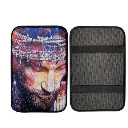 Jesus With Crown Of Thorns Car Center Console Cover, God Car Armrest Accessories