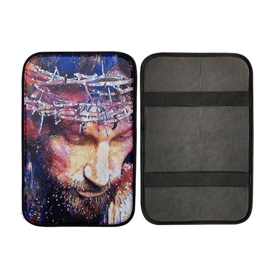 Jesus With Crown Of Thorns Car Center Console Cover, God Car Armrest Accessories