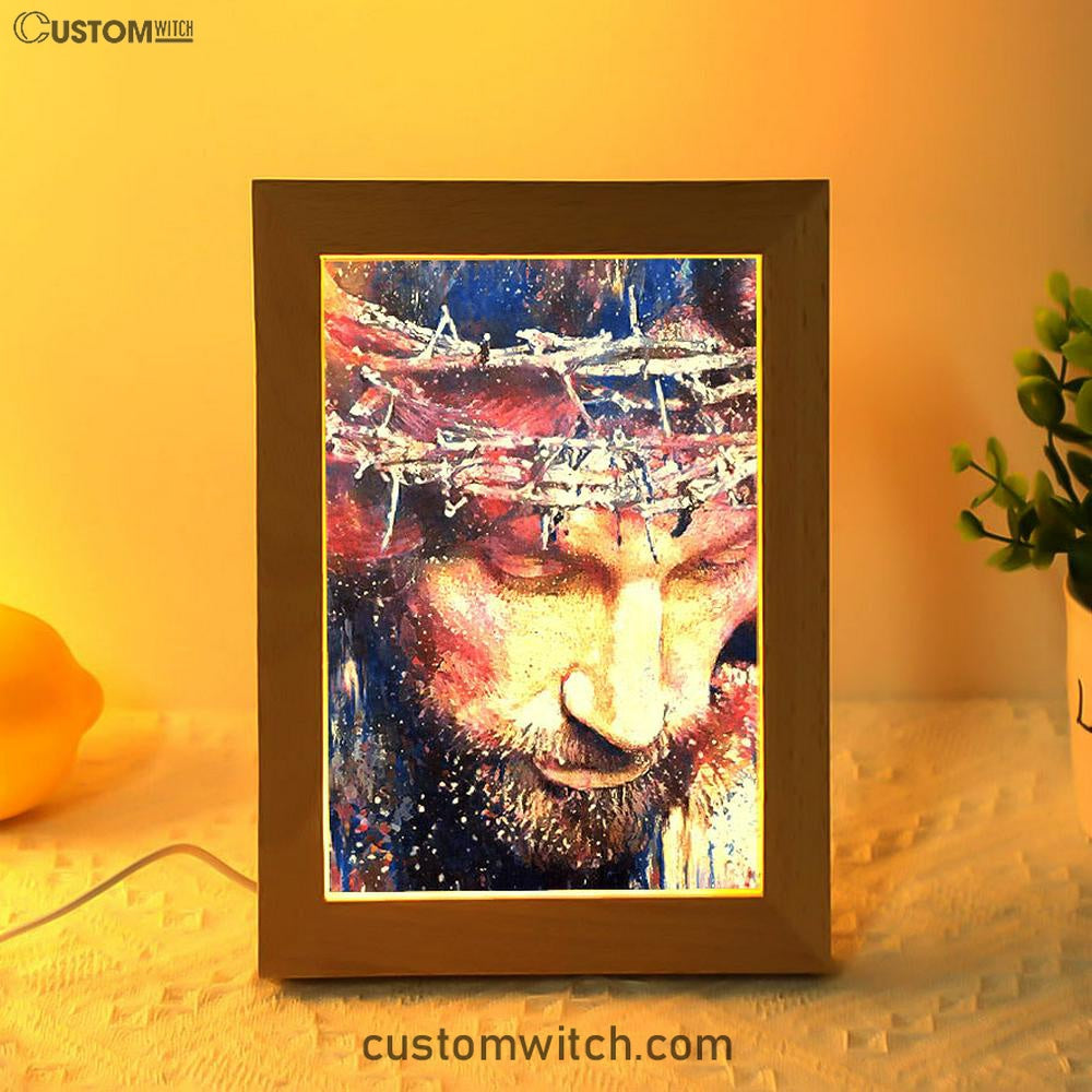 Jesus With Crown Of Thorns Frame Lamp Prints - Jesus Christ Frame Lamp Art - Christian Decor