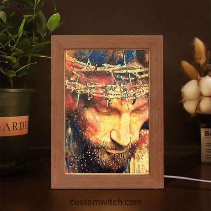 Jesus With Crown Of Thorns Frame Lamp Prints - Jesus Christ Frame Lamp Art - Christian Decor