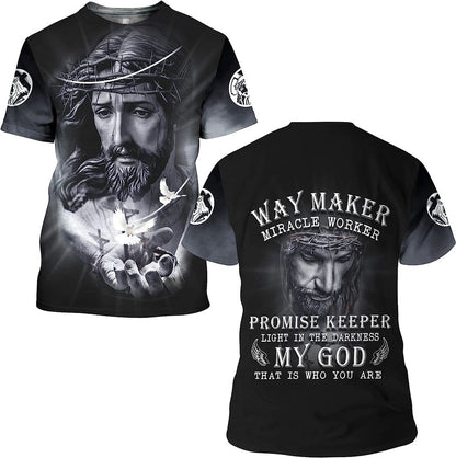 Jesus With Crown Of Thorns Way Maker Miracle Worker All Over Print 3D T Shirt For Men And Women, Christian T-Shirt, Faith Shirt