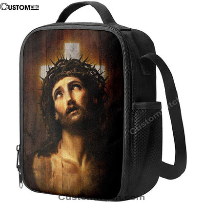 Jesus With Crown Of Thorns White Cross Lunch Bag, Christian Lunch Box For School, Picnic