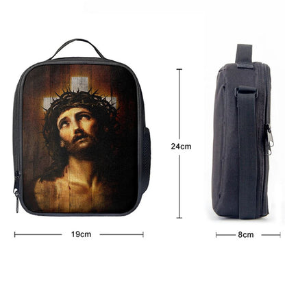 Jesus With Crown Of Thorns White Cross Lunch Bag, Christian Lunch Box For School, Picnic