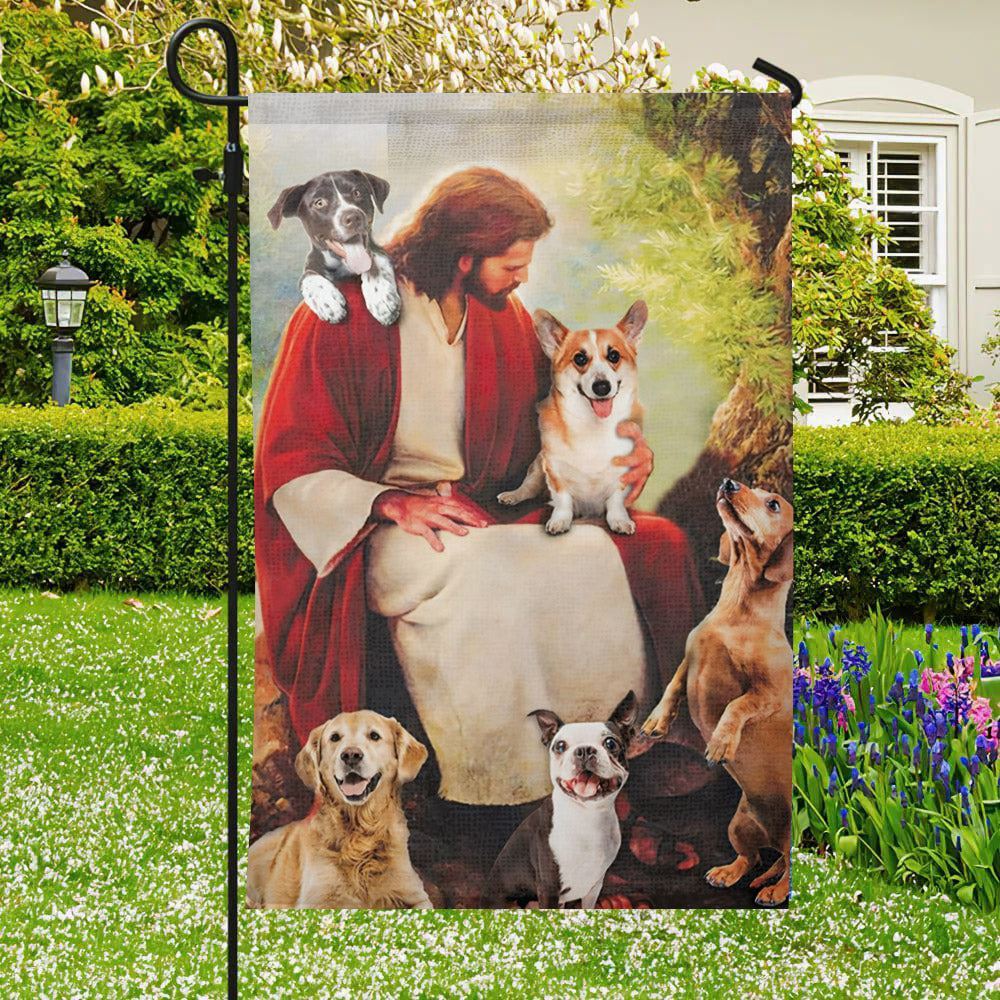 Jesus With Dog, Jesus Garden Flag, Dog Lover Flag, Garden Flag, Decorative Flag, Welcome Flag, Gift For Jesus Dog Lover, Christian Flag
