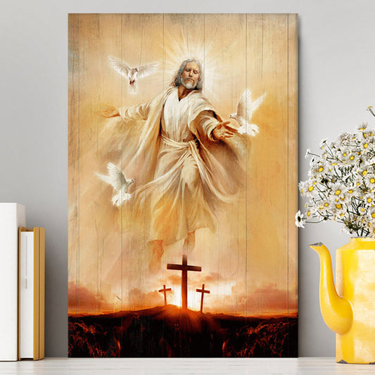 Jesus With Dove Sunset Wooden Cross Canvas Wall Art - Christian Canvas Prints - Bible Verse Canvas Art