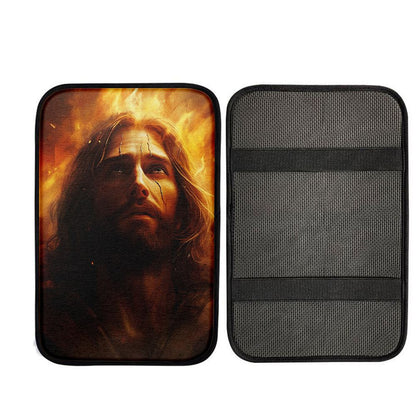 Jesus With Fire Car Center Console Cover, Christian Car Armrest Accessories