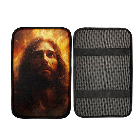 Jesus With Fire Car Center Console Cover, Christian Car Armrest Accessories