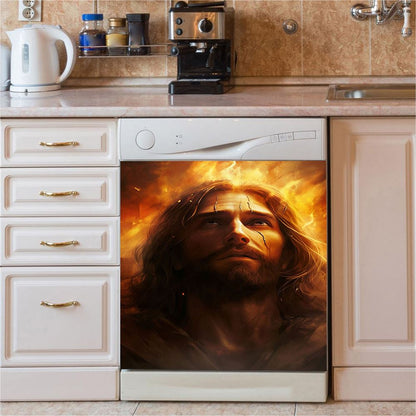 Jesus With Fire Dishwasher Cover, Jesus Dishwasher Wrap, Christian Kitchen Decoration