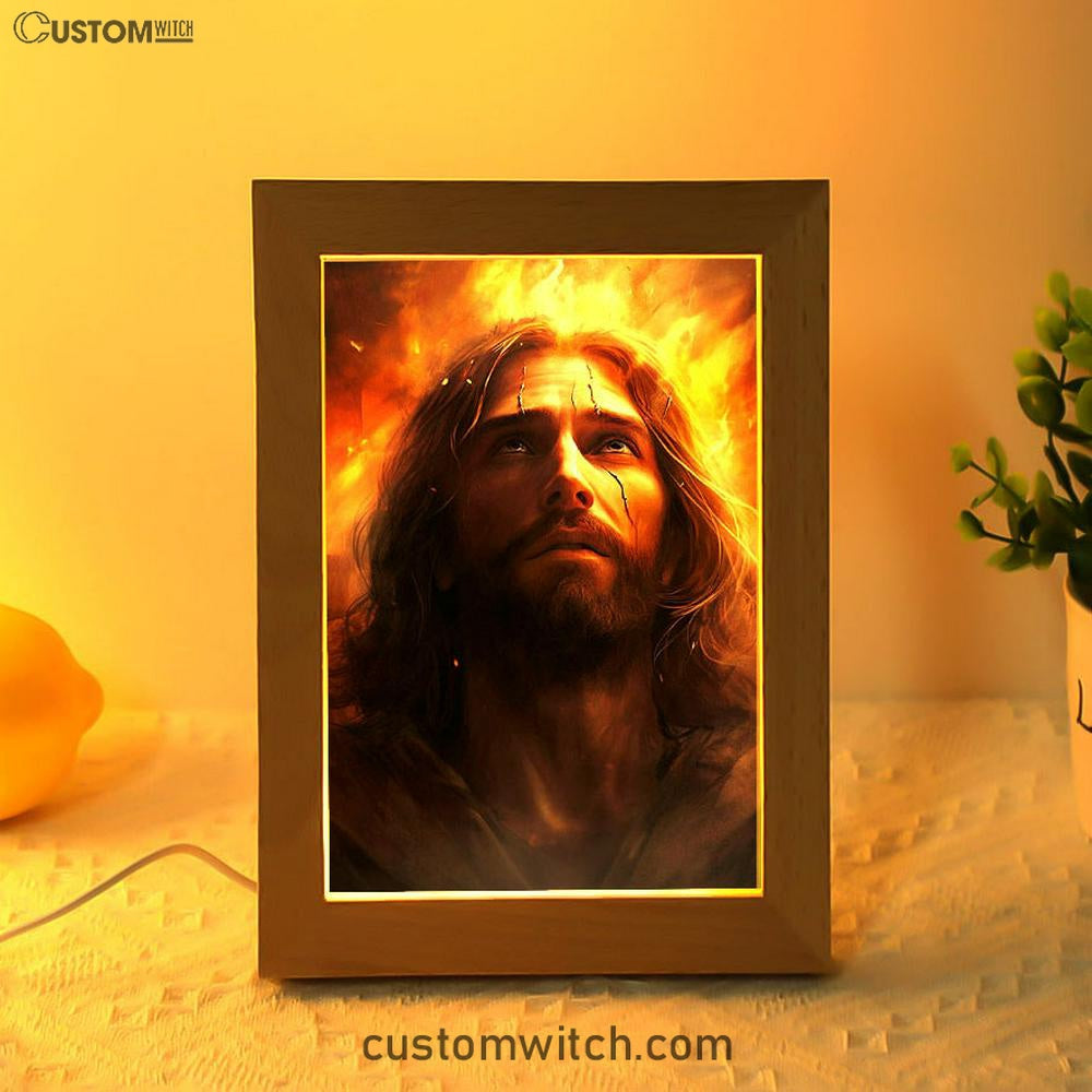 Jesus With Fire Frame Lamp Prints - Jesus Frame Lamp Art - Christian Art Decor