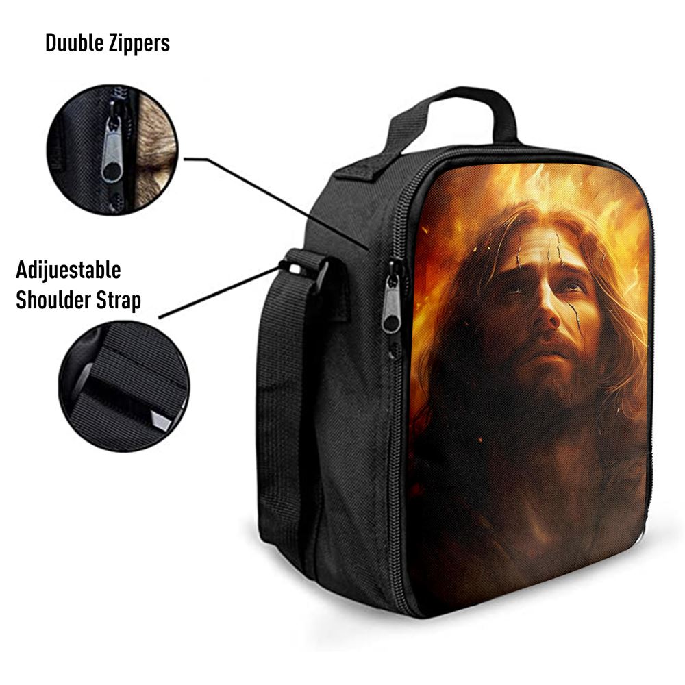 Jesus With Fire Lunch Bag, Christian Lunch Box For School, Picnic