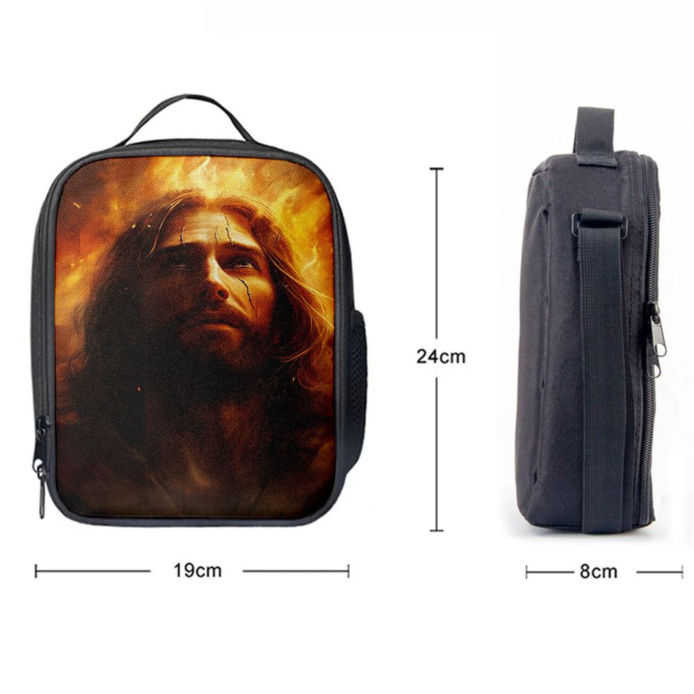 Jesus With Fire Lunch Bag, Christian Lunch Box For School, Picnic