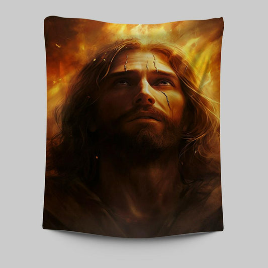 Jesus With Fire Tapestry Prints - Jesus Tapestry Art - Christian Wall Art Decor